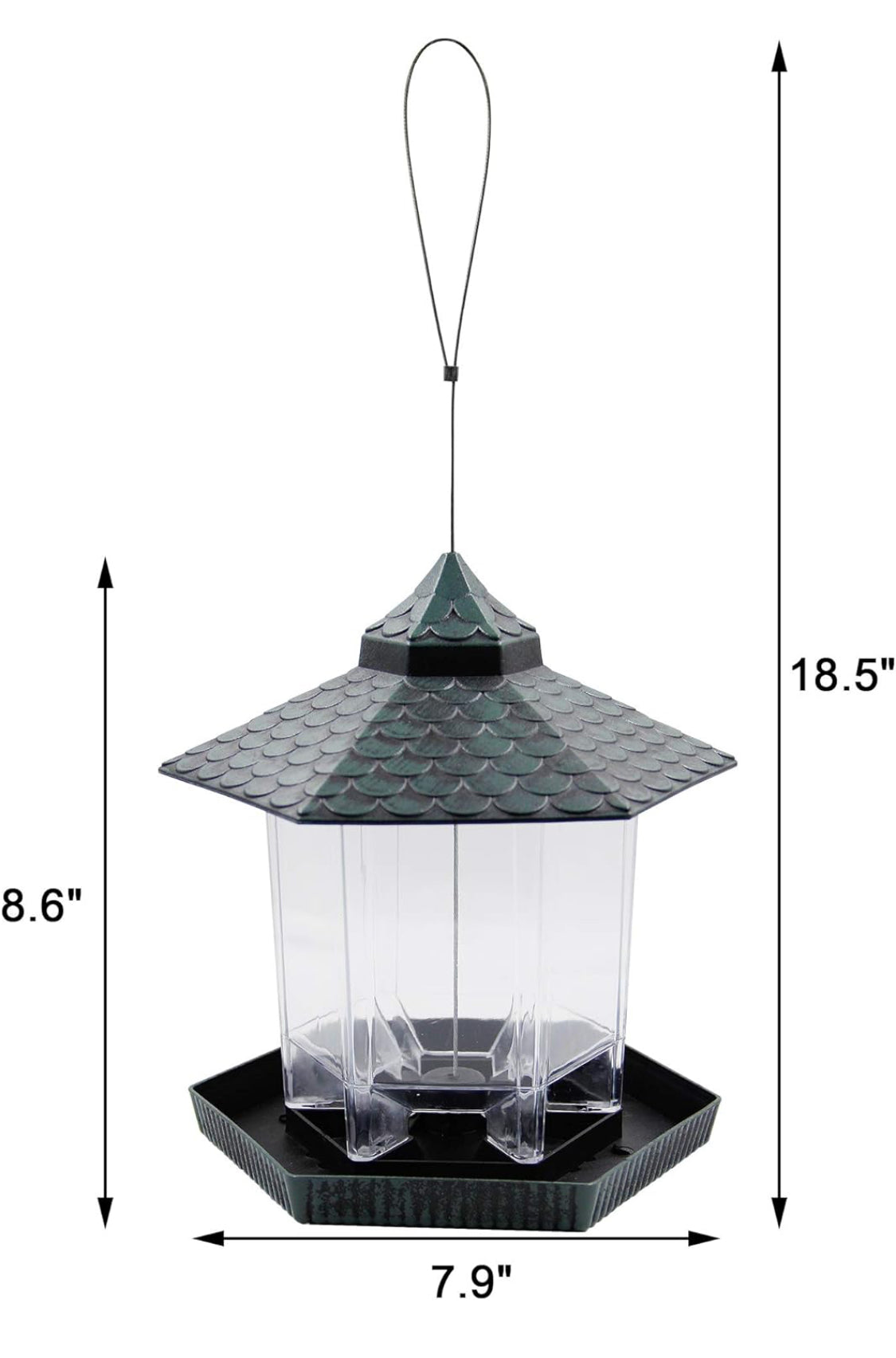 Twinkle Star Wild Bird Feeder Hanging for Garden Yard Outside Decoration, Hexagon Shaped with Roof, Green