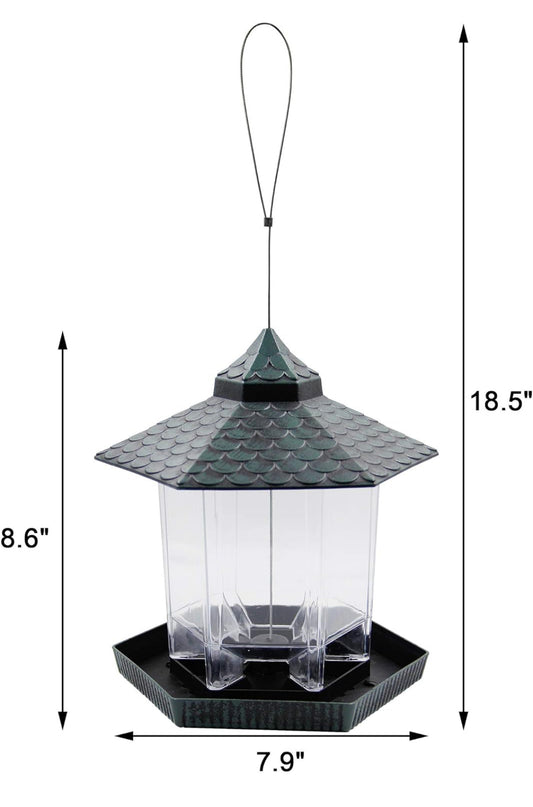 Twinkle Star Wild Bird Feeder Hanging for Garden Yard Outside Decoration, Hexagon Shaped with Roof, Green