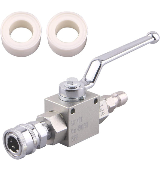 DERNORD High Pressure Ball Valve Kit 3/8 Inch Quick Connect for Power Washer Hose, 4500 PSI (3/8'')