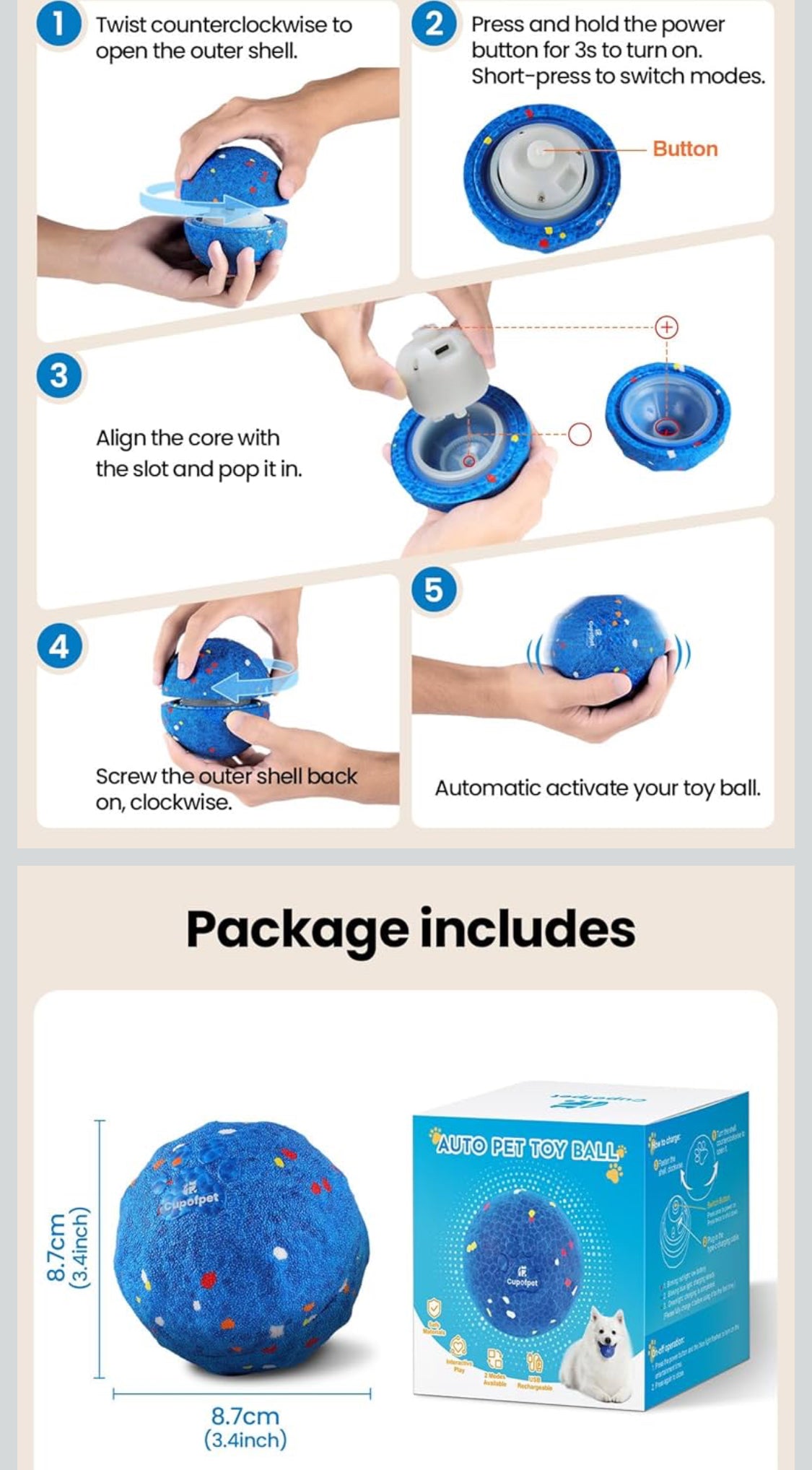 Interactive Dog Toys Ball, 2025 Upgraded Self Moving Balls and Vibrating Ball for Dogs, E-TPU Safety Material Electric Dog Toys to Keep Them Busy Rolling Balls for Small Medium Large Dogs (Blue) - Flip It Now