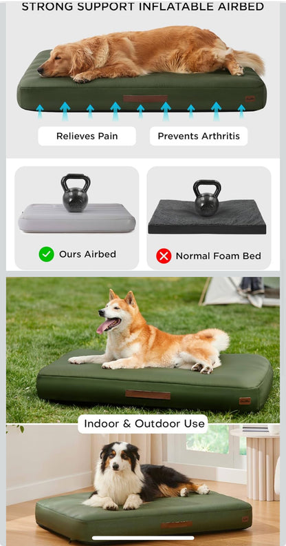 MADE 4 PETS Outdoor Dog Bed Waterproof Inflatable – Self-Inflating Travel Pet Bed for Small to Medium Dogs, Foldable & Portable Crate Mat with Built-in Pump, Durable Oxford Fabric, Green, 36"x27"x4"
