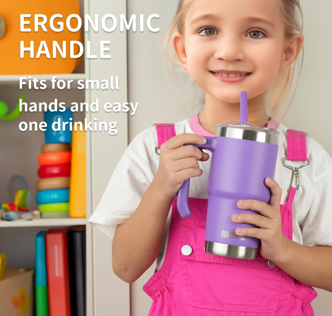 Kids Tumbler with Handle-16 oz Stainless Steel Vacuum Insulated Water Cup with Lid and Straw for Travel, Cupholder Friendly-Gift for Girl-Canyon Red