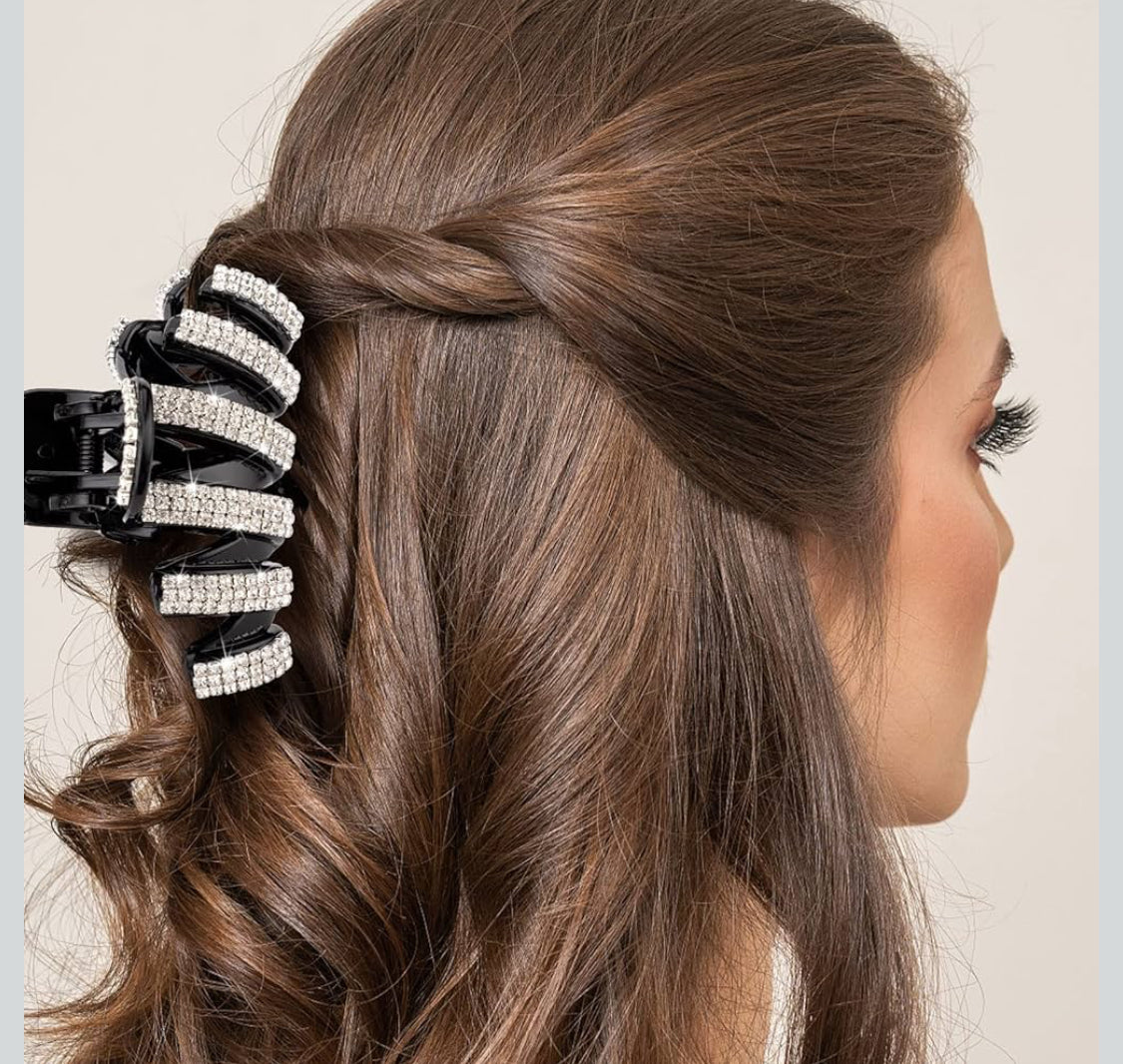 9Pcs Large Rhinestone Hair Clips, Crystal Jaw Clips Hairpin for Thick Hair, Fashion Hair Clamp Catch Barrette Hair Accessories for Women Girls+ 6PCS Bow Hair Clips Leopard Twist Bow Leather Flat Clip, Non-slip Flat Hair Clips for Women, Flat Claw Clip fo - Flip It Now