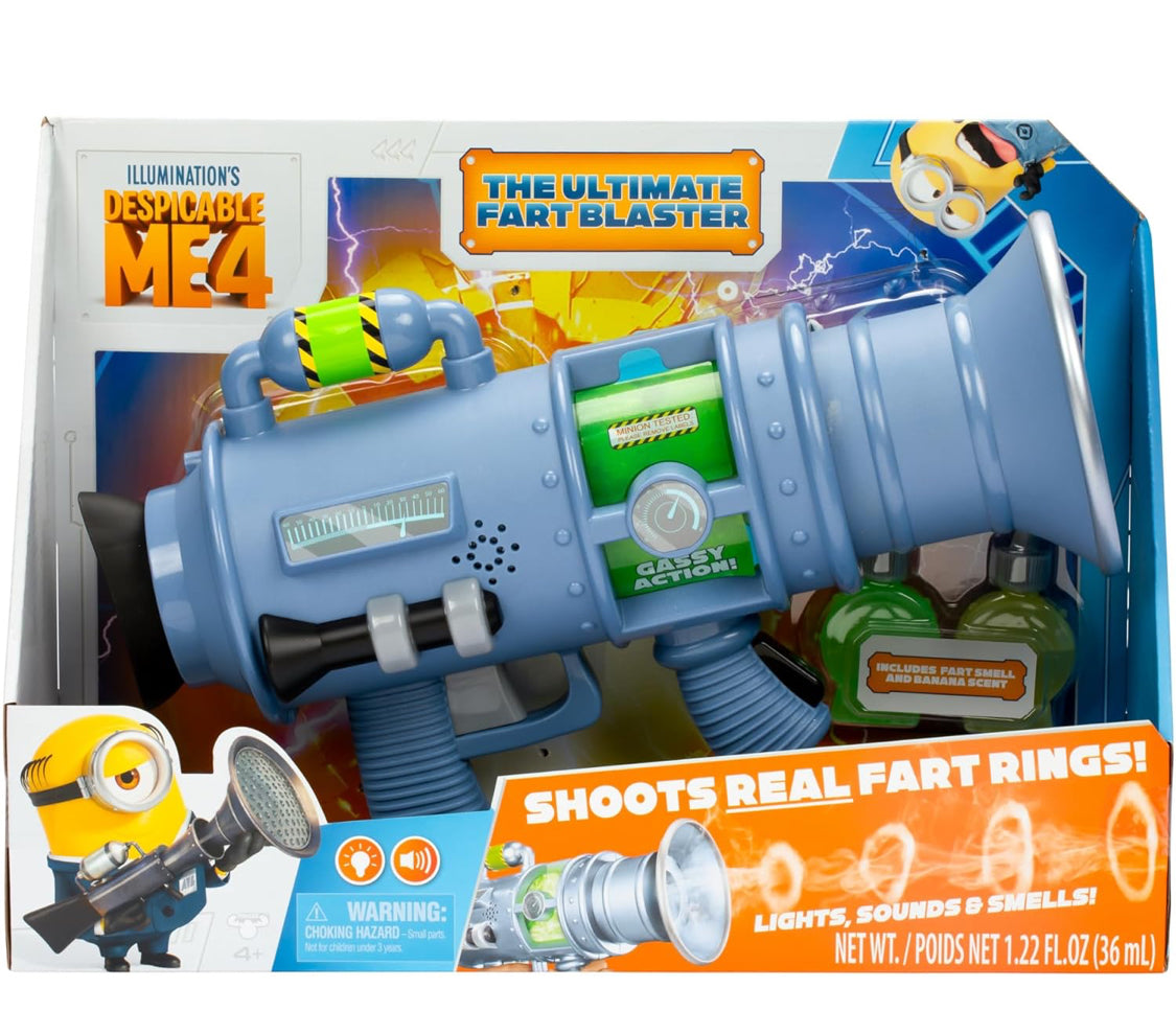 Minions Despicable Me 4 Ultimate Fart Blaster Toy - Shoots Real Fog Rings | 15 Hilarious Sound Effects | Lights Up & Banana/Fart Scents | Includes 2 Scent Formulas | Great Gag Gift for Kids Ages 4+