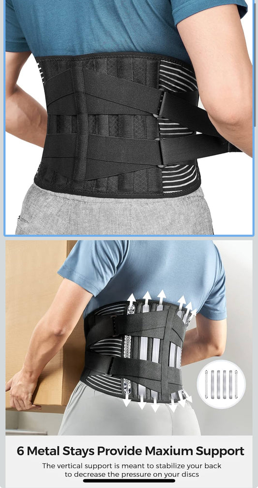 (S) Titan Back Brace for Lower Back Pain Relief with 6 Stays, Breathable Back Support Belt for Men/Women for work , Anti-skid lumbar support belt with 16-hole Mesh for sciatica(S) - Flip It Now