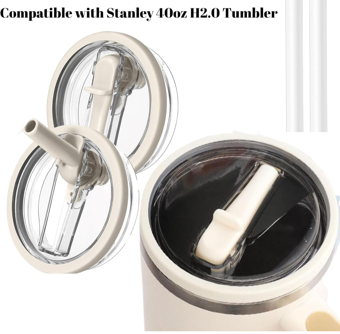 2 Pcs Stanley Lid Replacement 40 Oz,Flip Straw Reusable Stanley Cup Lids Spill Proof 40oz, H2.0 Quencher Protour Tumbler, Spill Proof Cover, Spill-Proof Design, Quencher Cup Accessories - Flip It Now