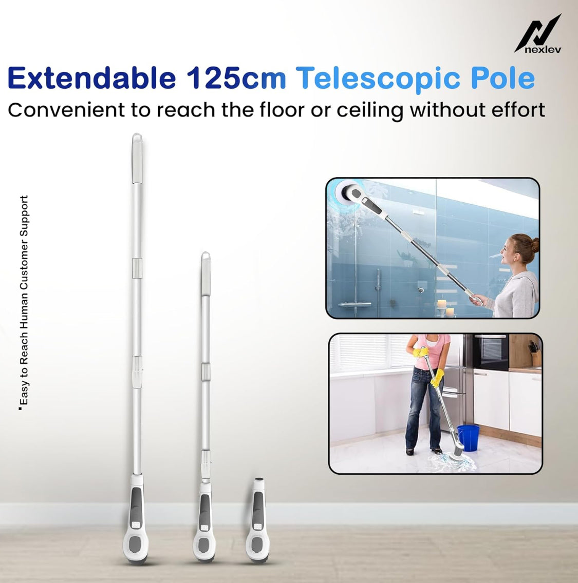 Electric Spin Scrubber, Cordless Cleaning Brush IPX7 Waterproof with 6 Replaceable Brush Heads, 2H Power Dual Speed, Shower Scrubber with Extension Handle for Bathroom Tub Tile Floor Car