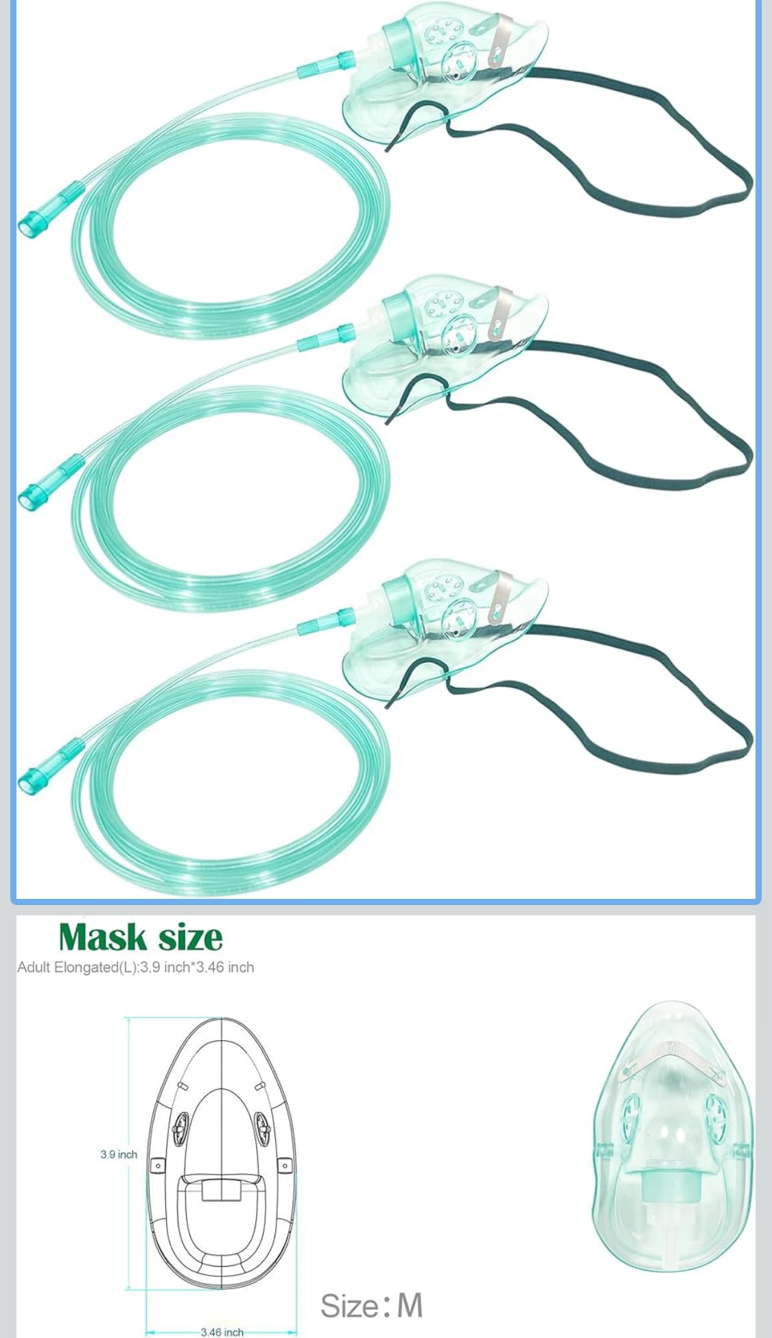 3 Pack Oxygen Mask Pediatric Standard with 6.6' Tube & Adjustable Elastic Strap - Size M