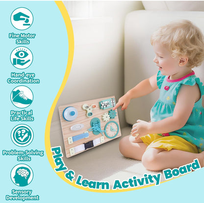 ATOYUS Montessori Busy Board Toys for Toddlers, Learning Educational Toys for 3 Year Old, Wooden Sensory Activity Toys for Kids 3-4 with Autism, Christmas Birthday Gift for Baby Boys Girls Ages 3-5 - Flip It Now