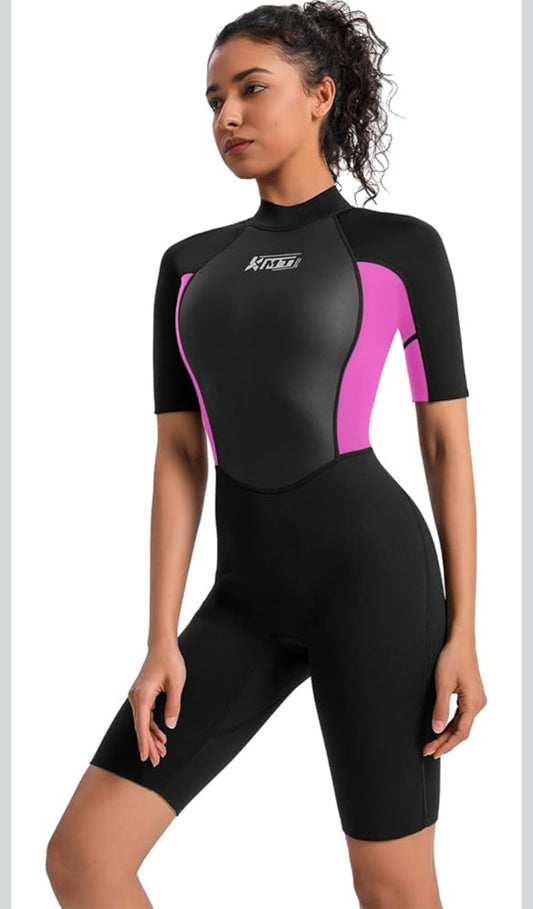 KMT Women Wetsuit, Womens 2mm Shorty Wetsuits Upgrade CR Neoprene Wet Suits Back Zipper size size (12) - Flip It Now