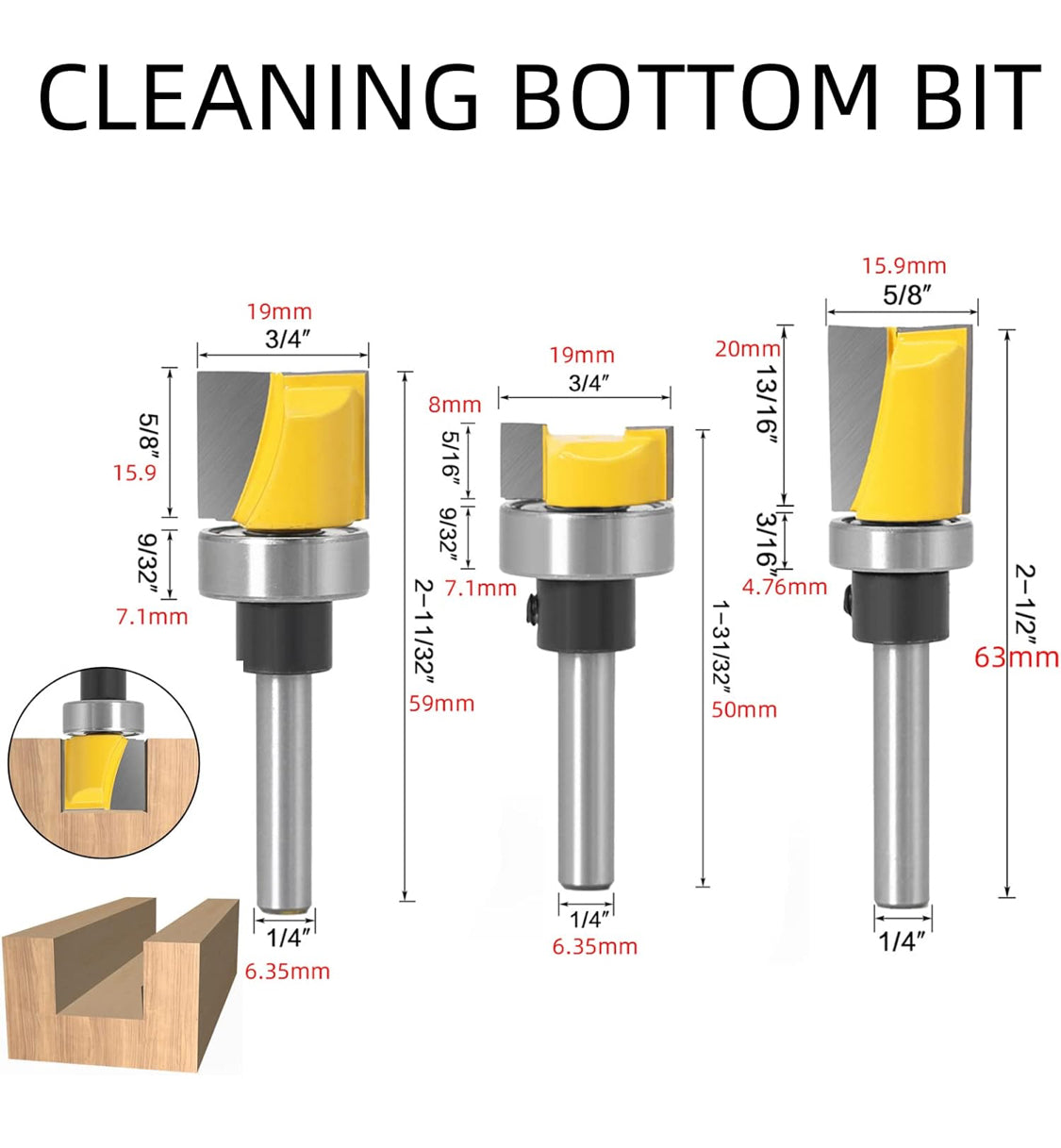 1/4 Shank 6PC Bearing Set Router Bit Template Router planing Head Set with Ball Bearing Engraving Router planing Head Wood Cutter Woodworking Tools Carving Cutting Tool - Flip It Now