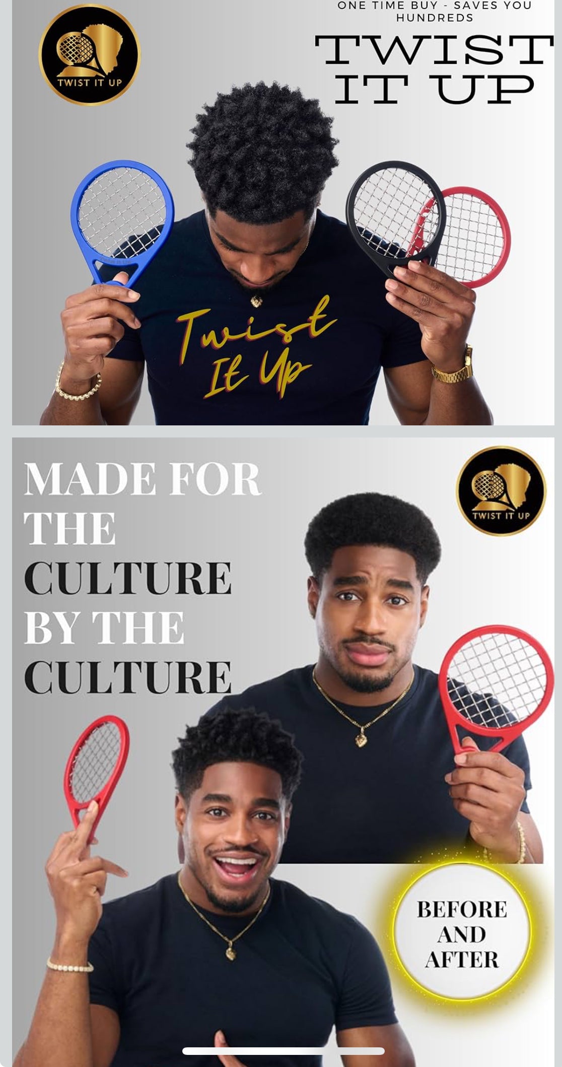 Twist It Up Comb (Imperial Blue) - Alternative to Hair Sponges for Black Men's Curls, Tennis Racket Style Hair Twisting Comb