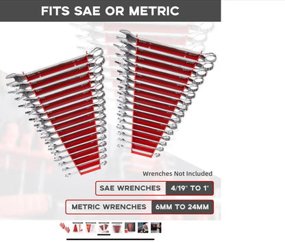 *6 red Plastic Wrench Organizer, Premium High-density Wrench Holder, Large Wrench Racks for Wall and Tool Box, 96 Slots Fit SAE&Metric Wrench Tray - Flip It Now