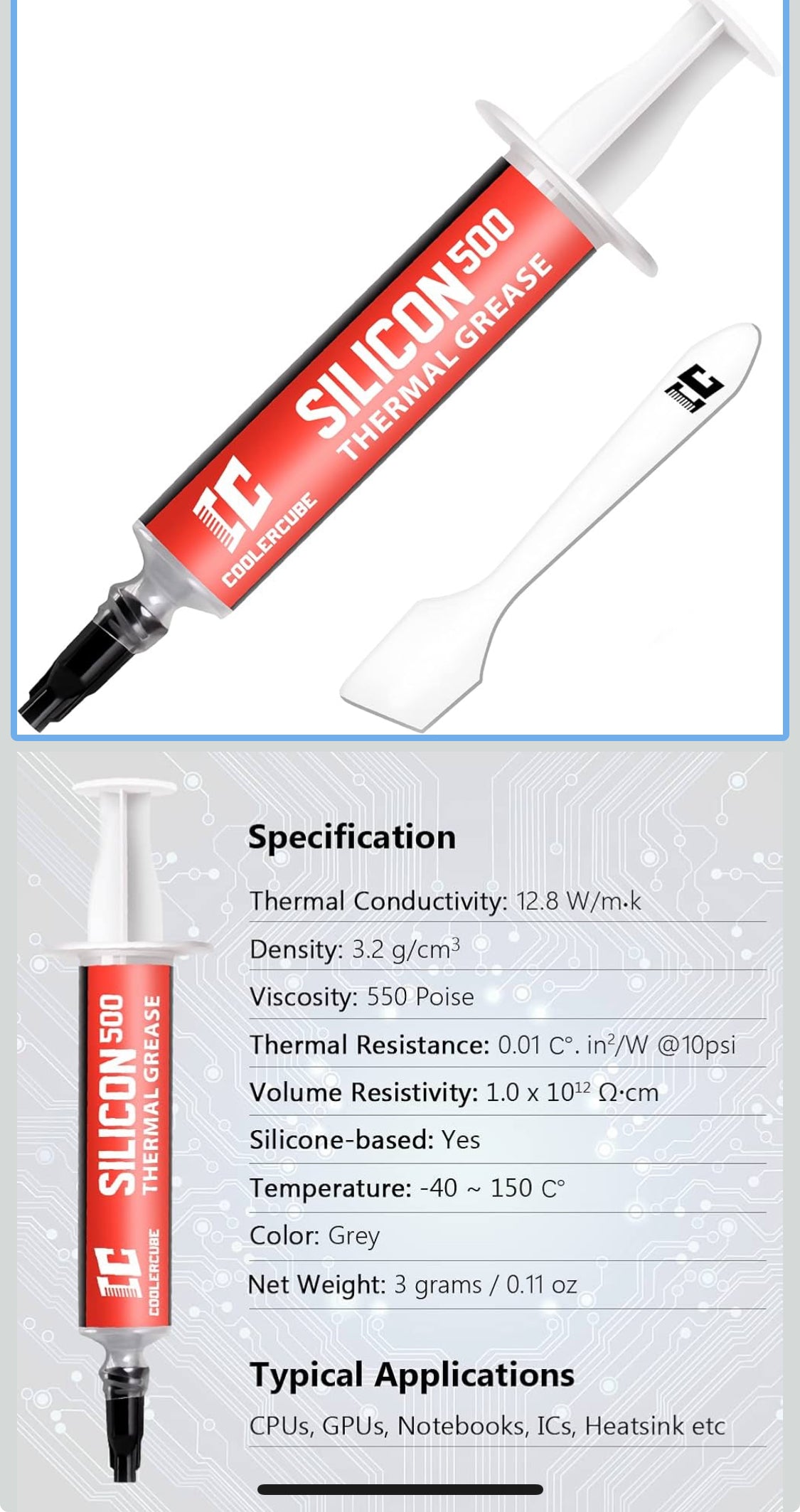 (2) Thermal Paste, 3g CPU Thermal Compound Paste, Heatsink Paste for All Coolers, CPU, GPU, IC Processor, Carbon Based High Performance, Thermal Interface Material
