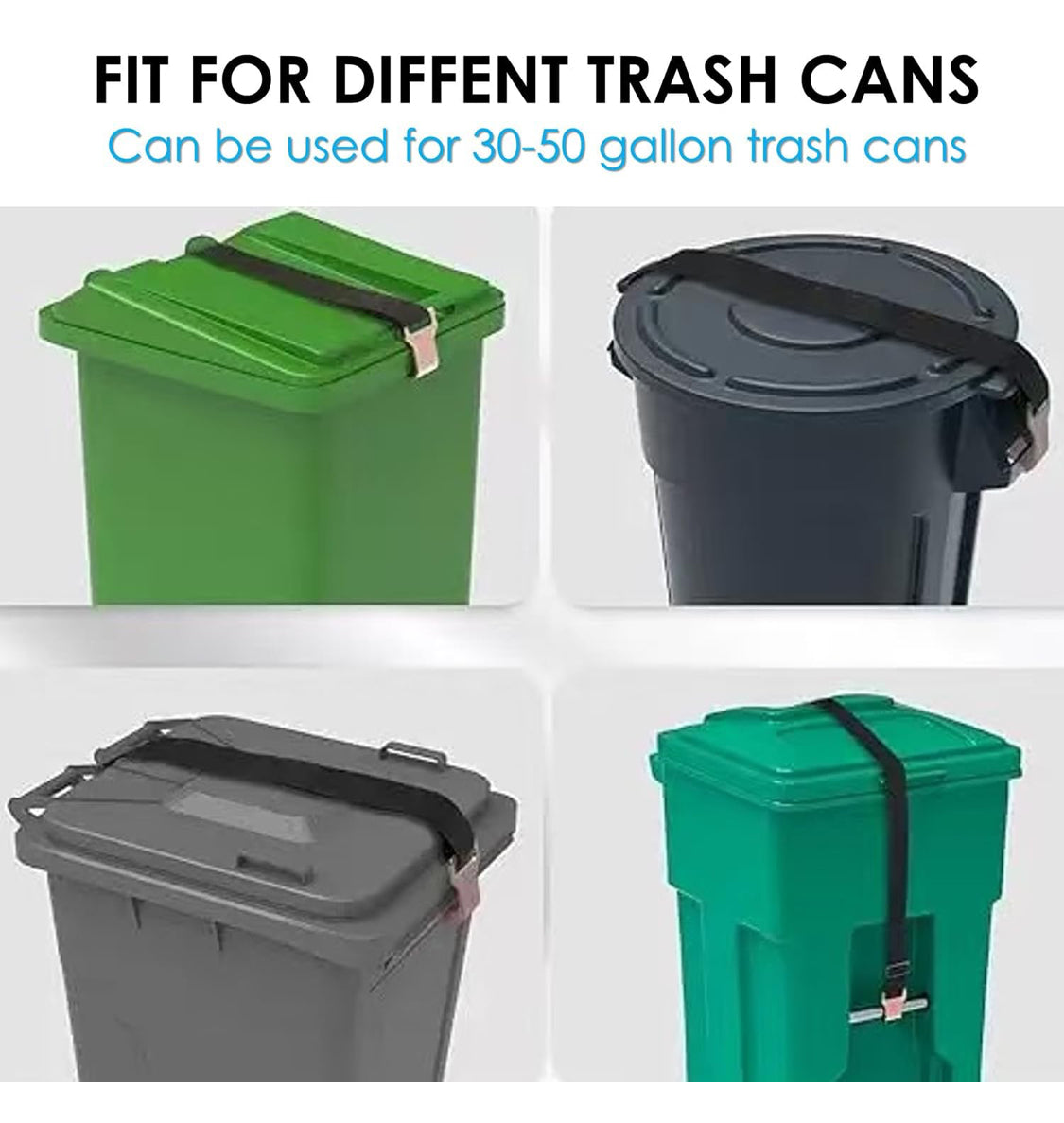 QMARK Trash Can Lock Straps, 2-Pack, Adjustable Garbage Can Lid Locks with Metal Claw, Animal-Proof, Black - Flip It Now