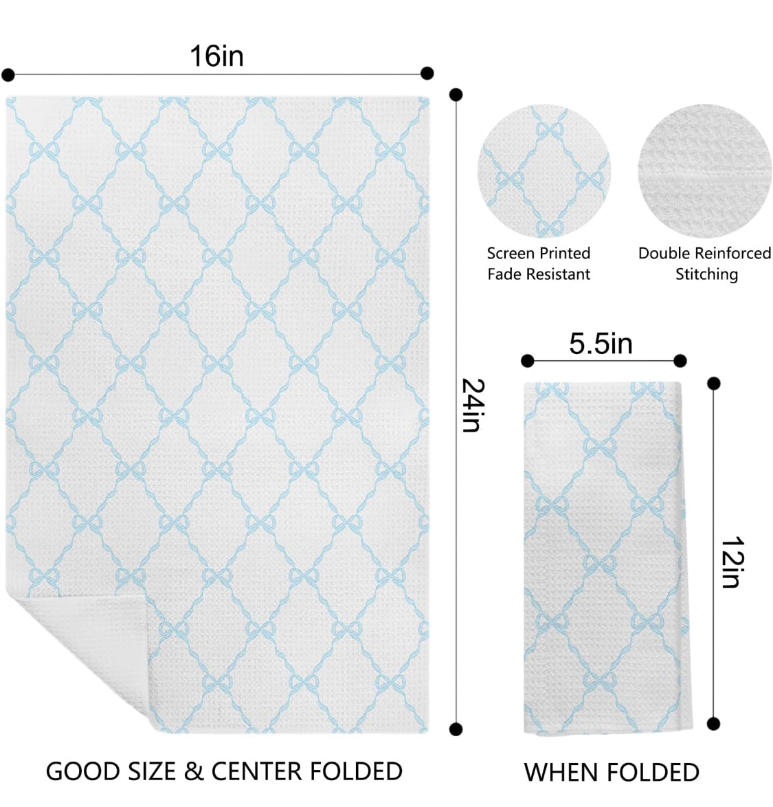 Sky Blue Coquette Bow Knot Kitchen Towels, Preppy Hand Towels for Bathroom, Coquette Bow Bathroom Decor, Preppy Bathroom Decor, Blue Bow Ribbon Dish Towels Tea Towels for Kitchen, 16x24 Inch - Flip It Now