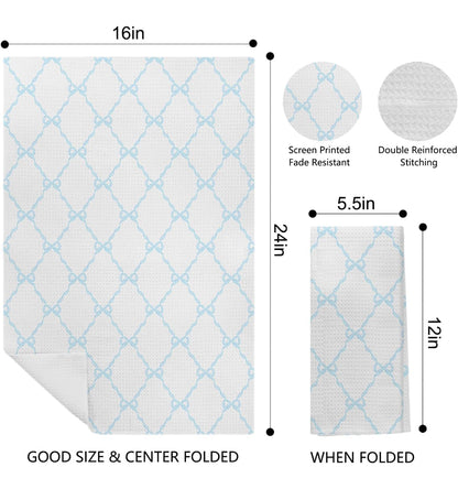 Sky Blue Coquette Bow Knot Kitchen Towels, Preppy Hand Towels for Bathroom, Coquette Bow Bathroom Decor, Preppy Bathroom Decor, Blue Bow Ribbon Dish Towels Tea Towels for Kitchen, 16x24 Inch - Flip It Now