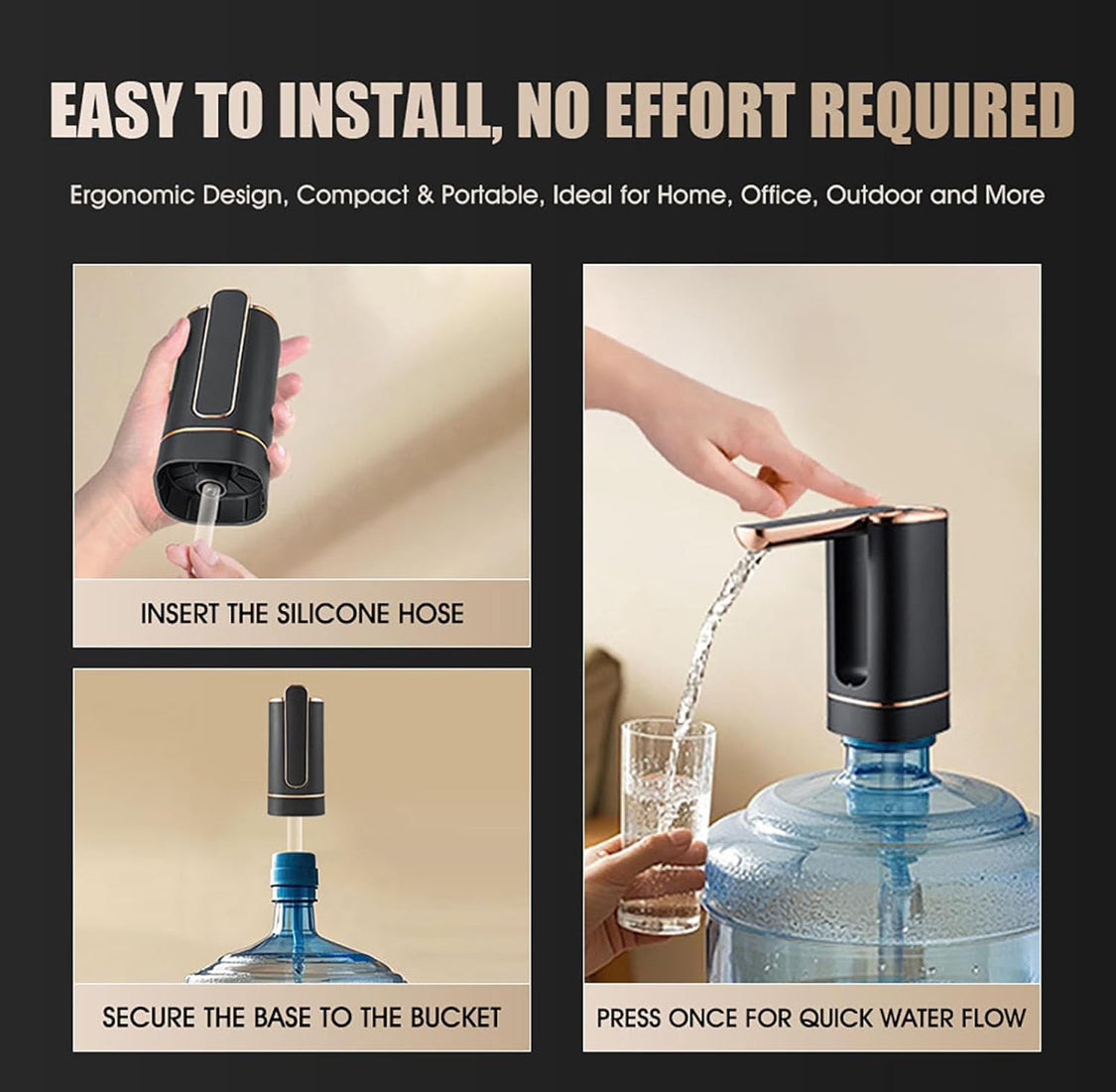 Portable Water Dispenser Pump for 5 Gallon Jug, USB-C Rechargeable with 1200mAh Battery, Electric Water Pump for Camping, Office, Home Use - Rose Gold - Flip It Now