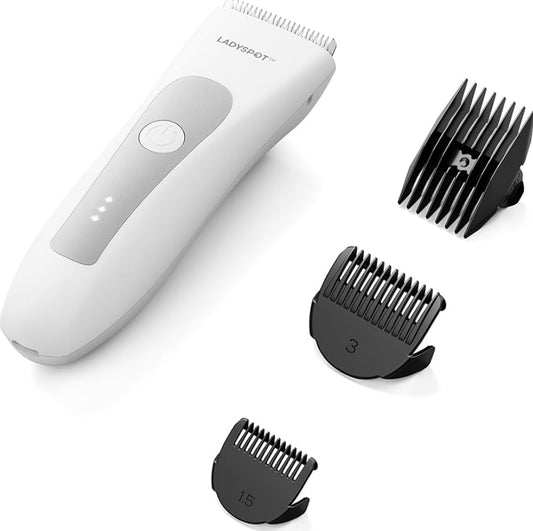 Bikini Trimmer for Women, Pubic Hair Trimmer Shaver for Women -Waterproof Hair Shaver Razors, LADYSPOT™ Shaving Sets,with 3 Guards,Replaceable Hypoallergenic Ceramic Blade,Wet/Dry (white) - Flip It Now