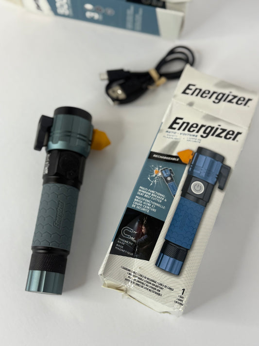 Energizer A-500 Rechargeable Flashlight, Auto Safety Seat Belt Cutter and Glass Breaker, IPX4 Water Resistant, Battery and USB Cable Included