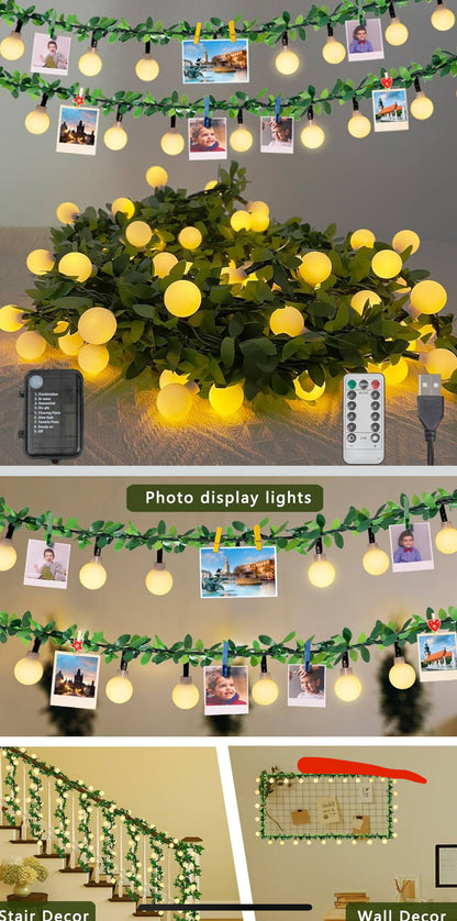 100 LED Vine with Fairy Lights Battery Operated,39 Ft 8 Modes Globe Ivy String Lights,Green Vines with Lights for Bedroom,Room,Wall,Garden,Party,Wedding,Christmas Décor(Warm White - Flip It Now