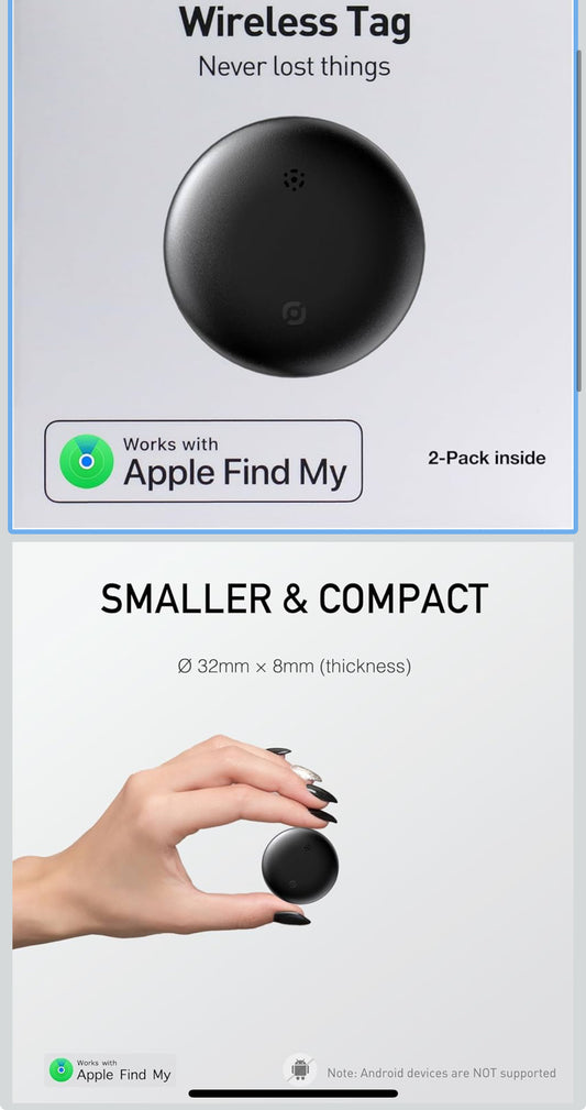 Air Tracker Tags-2 Pack | Smart Tracker Works with Apple Find My App(iOS Only), Smart Tag for Keys/Wallet/Luggage/Satchel/Suitcase/Backpack, Replaceable Battery