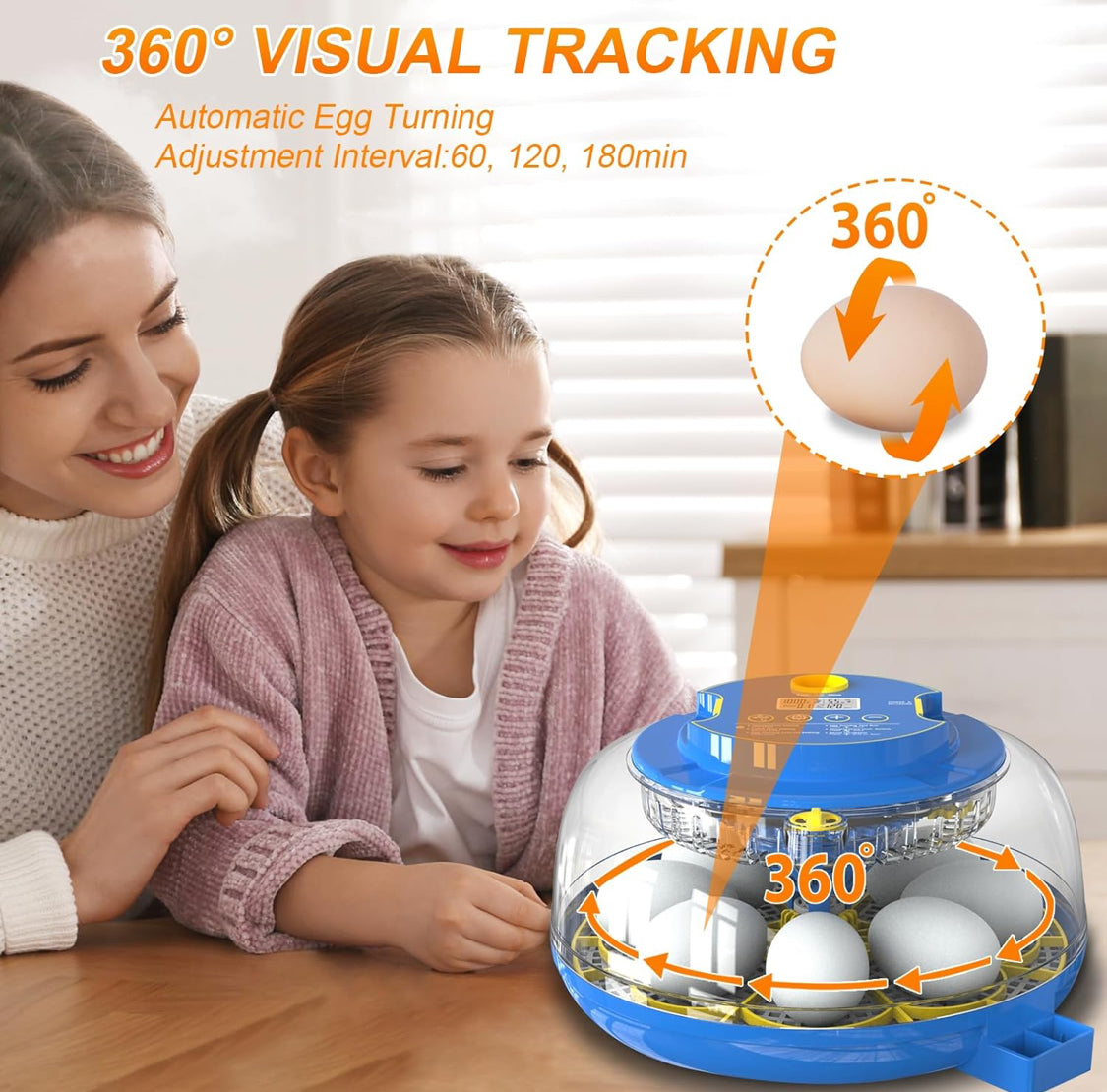 18 Egg Incubator with Automatic Egg Turning & Humidity Control, 360° Viewing, Dual Egg Trays,Incubators for Hatching Eggs, Chicken, Duck, Quail, Goose, Parrot (Home, Farm, Lab,Classroom Use)