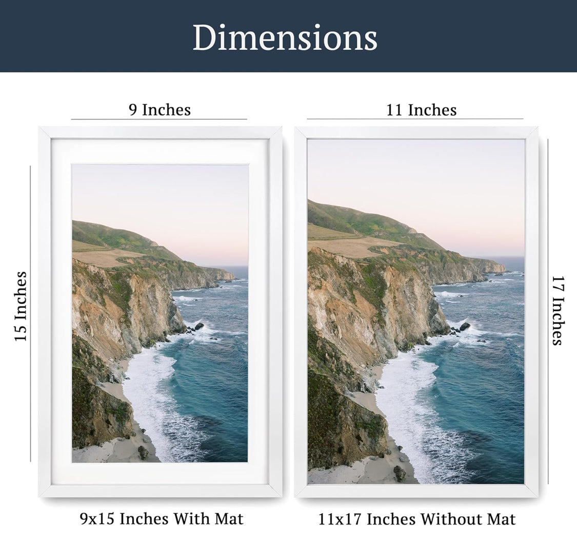 Premium White Wood Picture Frame 11x17 Matted to 9x15