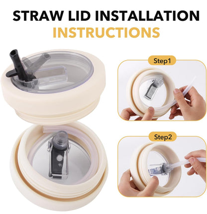 (X2) 40oz Replacement Leak Proof Tumbler Flip Straw Lid for Stanley Cup,Reusable Leak Proof Tumbler Cover,No Spill Straw Lid Accessories for Travel,White - Flip It Now