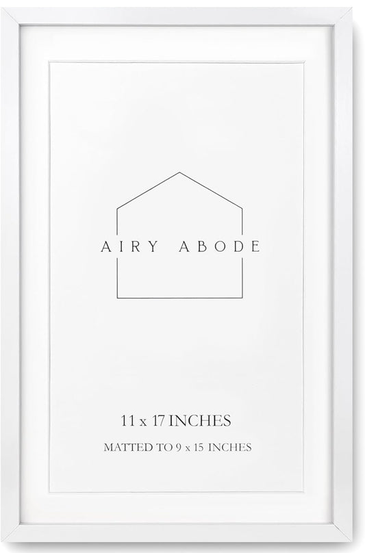Premium White Wood Picture Frame 11x17 Matted to 9x15