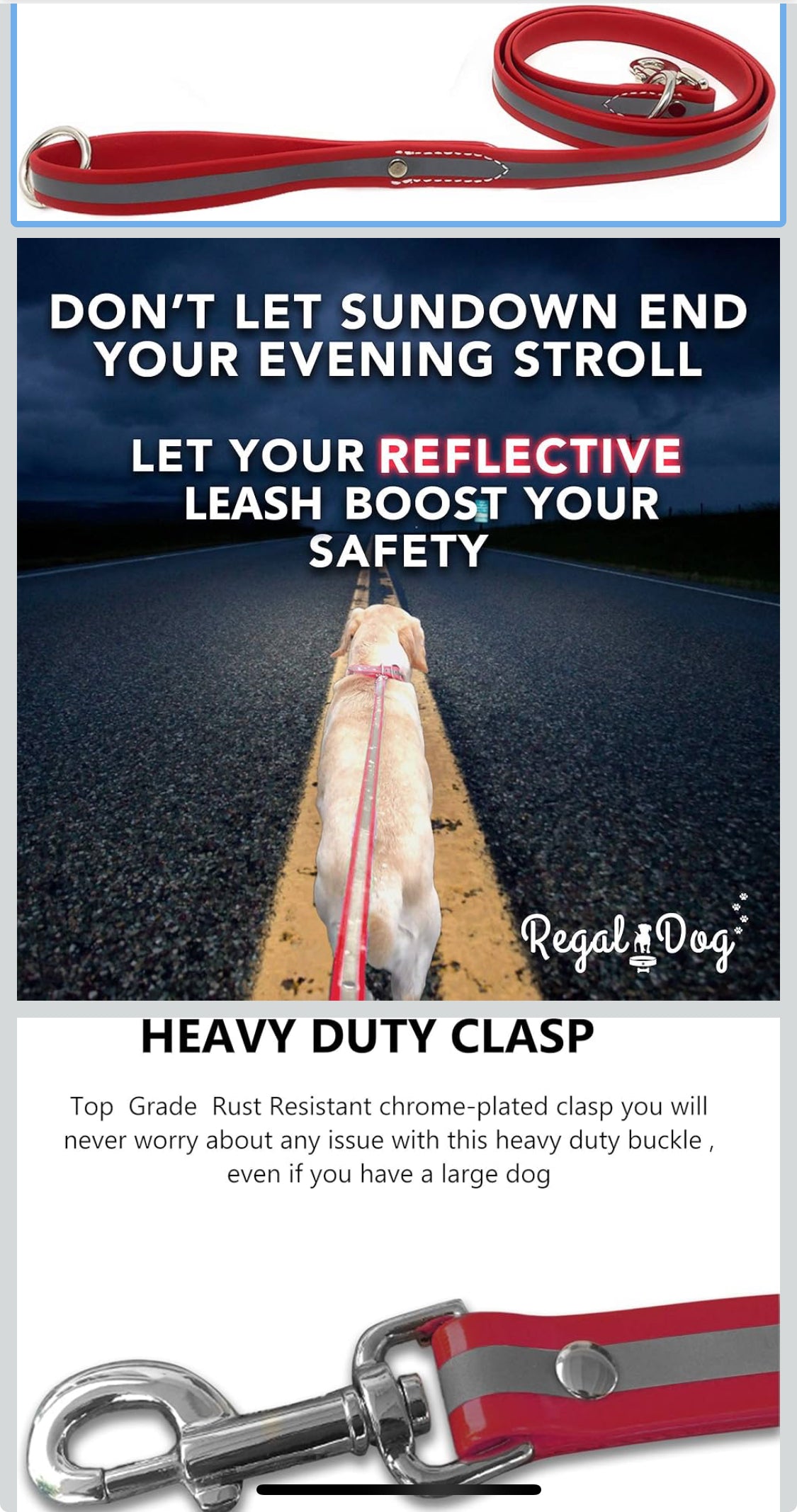 Regal Dog Products Reflective Leash – 5 ft. Dog Leash with Easy to Use Collar Hook, Lightweight, and Proof Training Pet Lead for Small, Medium, Large, or XL Dogs (Red) - Flip It Now