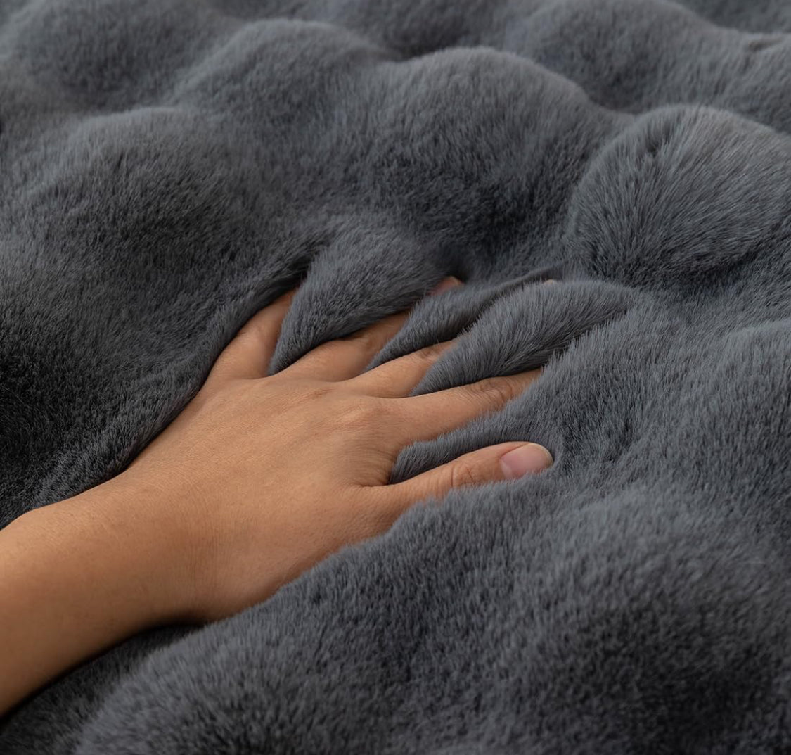 Luxury Soft Faux Fur Fleece Armrest Cover Bubble Sectional Couch Cover Fluffy Fuzzy Sofa Cover Faux Rabbit Fur Anti-Slip L Shaped Couch Cover for Dogs Cats Pet (Dark Grey,36''x36'') - Flip It Now