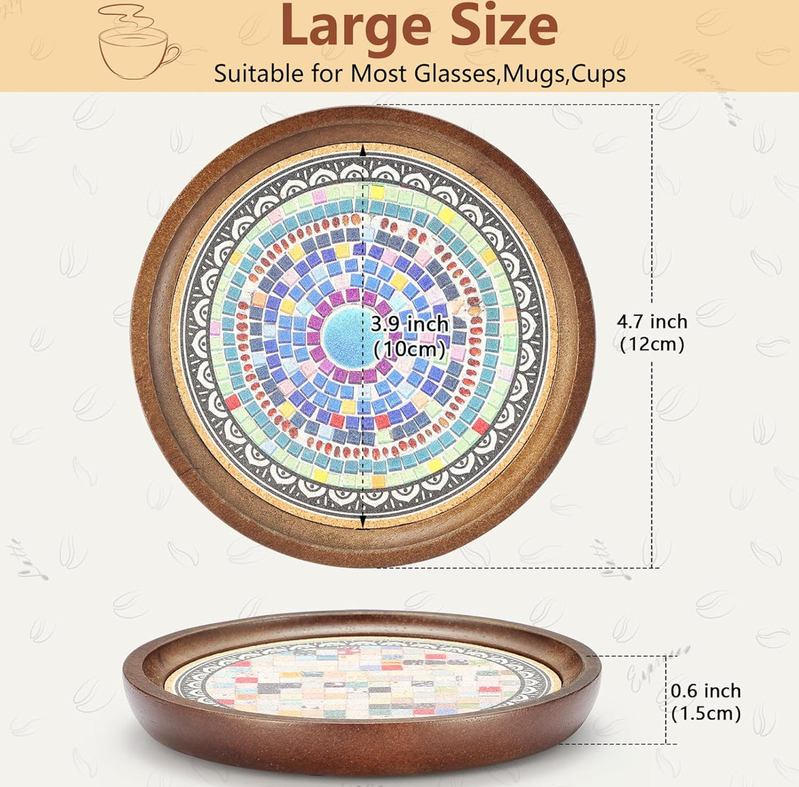 Stahala Wooden Drink Coasters,4.7 in Coasters for Drinks Absorbent Cork Coasters Set,Natural Wood Stackable Reusable Coasters for Home Office Coffee Bar Table,Rustic Gifts for New Home Friends