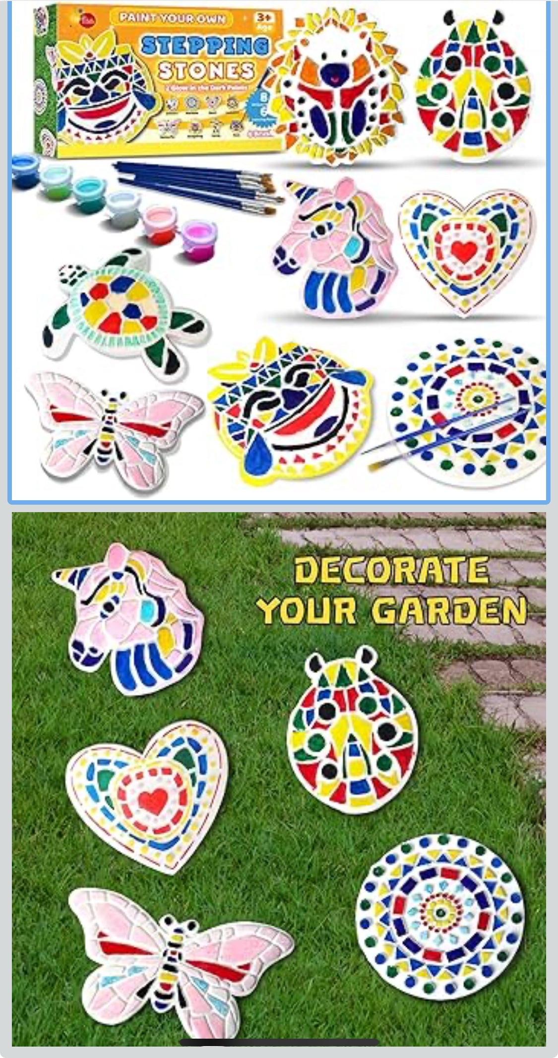 EggSun 8Pcs Stepping Stones Painting Crafts Kit for Kids 4 8 6, DIY Garden Stones Outdoor Paint Your Own Ceramic Unicorn Arts and Crafts for Boys Girls Ages 4 7 9 10 12 Birthday Gifts