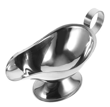 Gravy Boats, Stainless Steel Restaurant Style Gravy Bowl, Saucier with Ergonomic Handle and Big Dripless Lip Spout for Warming Sauces Salad Dressings Milk 8 ounces