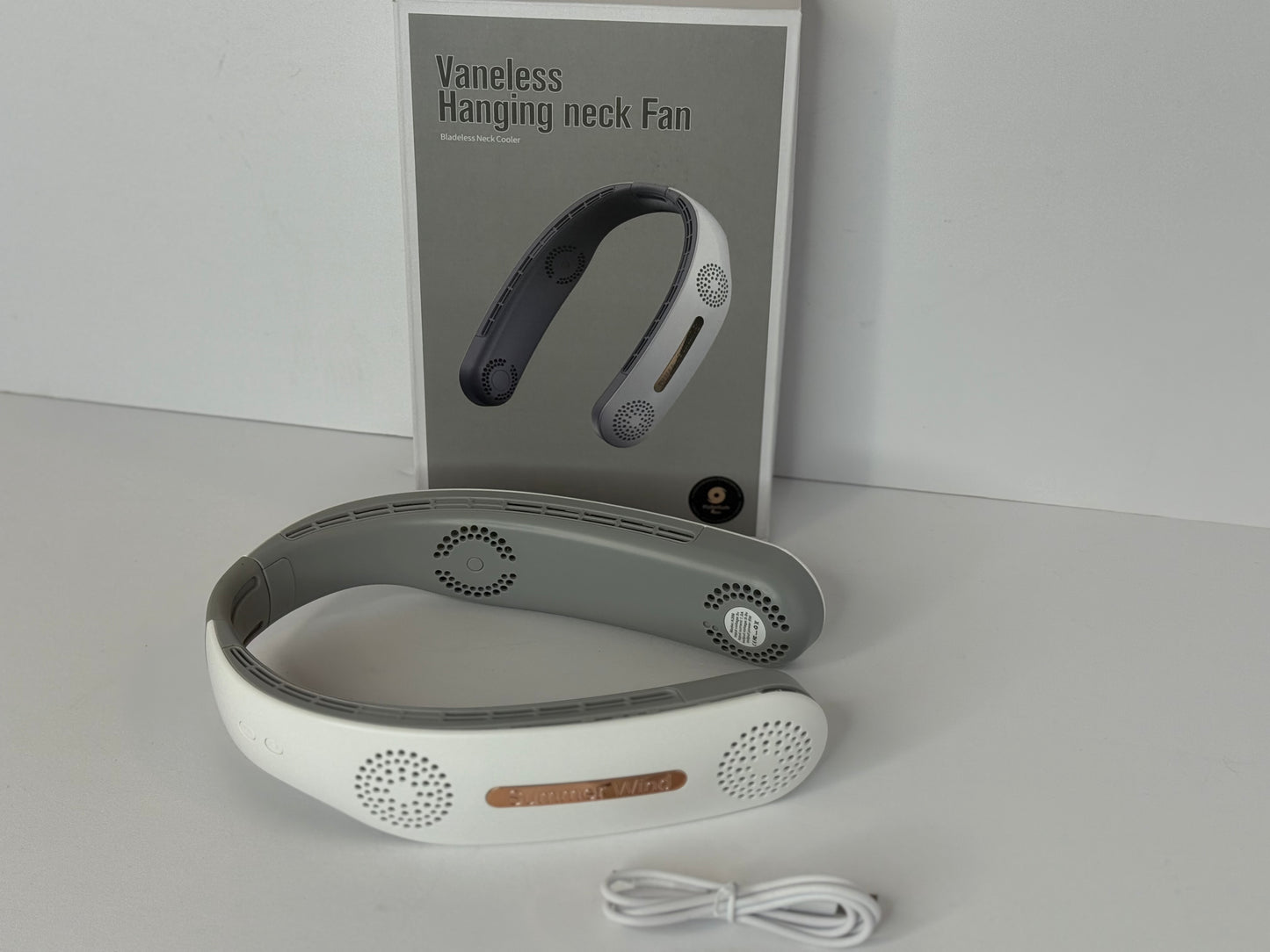 OLV Neck Fan 4 Turbo 6000mAh Portable 360 Cooling Airflow Bladeless USB Rechargeable with 3 Speeds Adjustment Wearable Personal Fan for Outdoor Travel Indoor - White