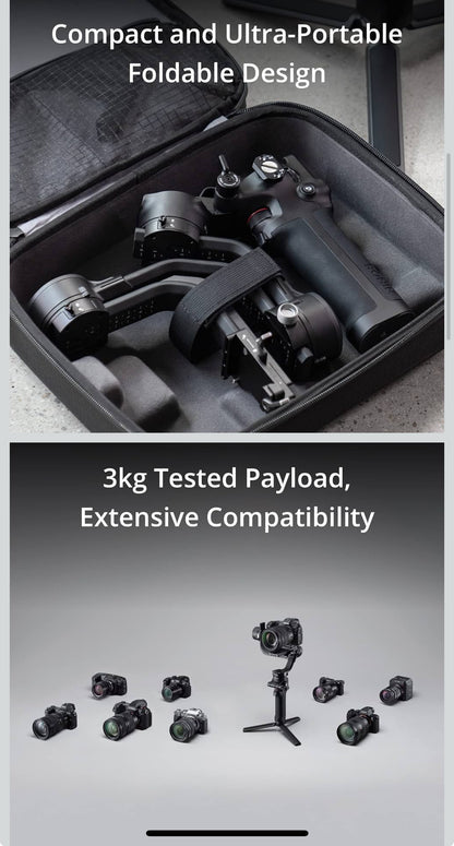 DJI RSC 2 Combo - 3-Axis Gimbal Stabilizer for DSLR and Mirrorless Camera, Nikon, Sony, Panasonic, Canon, Fujifilm, 6.6 lb Payload, Foldable Design, Vertical Shooting, OLED Screen, Black.