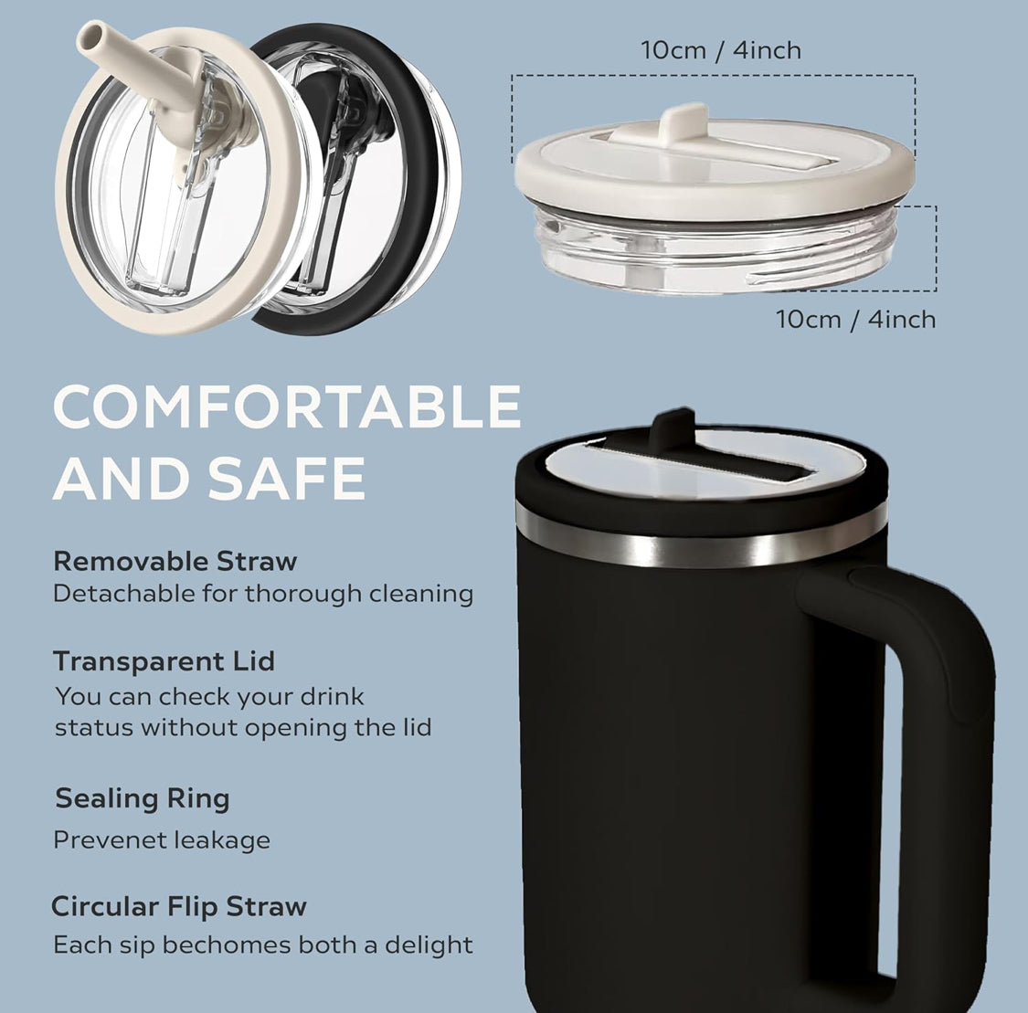 2 Pcs Stanley Lid Replacement 40 Oz,Flip Straw Reusable Stanley Cup Lids Spill Proof 40oz, H2.0 Quencher Protour Tumbler, Spill Proof Cover, Spill-Proof Design, Quencher Cup Accessories - Flip It Now