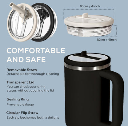 2 Pcs Stanley Lid Replacement 40 Oz,Flip Straw Reusable Stanley Cup Lids Spill Proof 40oz, H2.0 Quencher Protour Tumbler, Spill Proof Cover, Spill-Proof Design, Quencher Cup Accessories - Flip It Now