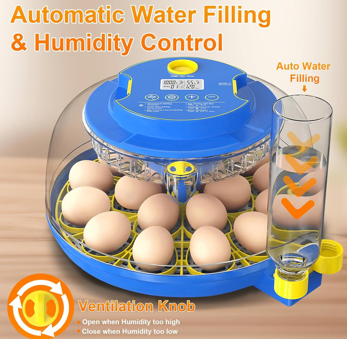 18 Egg Incubator with Automatic Egg Turning & Humidity Control, 360° Viewing, Dual Egg Trays,Incubators for Hatching Eggs, Chicken, Duck, Quail, Goose, Parrot (Home, Farm, Lab,Classroom Use)