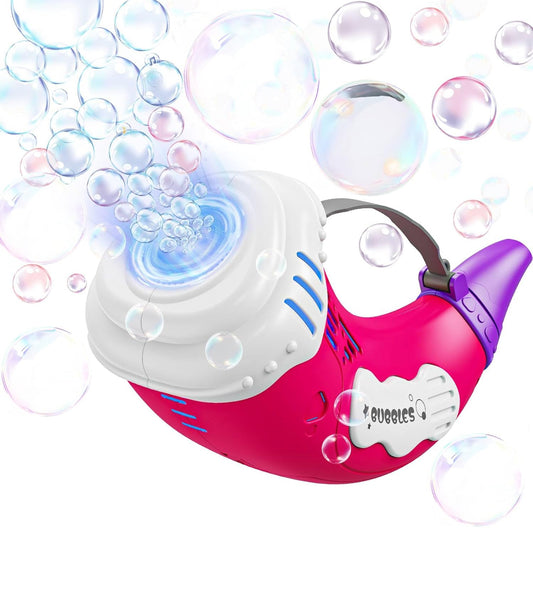 Bubble Machine for Kids 2 in 1 Automatic Bubbles Blower LED Horn Music Bubbles Gun Rechargeable Battery Bubble Toys Indoor Outdoor Birthday Parties Gifts for Toddlers Boys Girls Pink - Flip It Now
