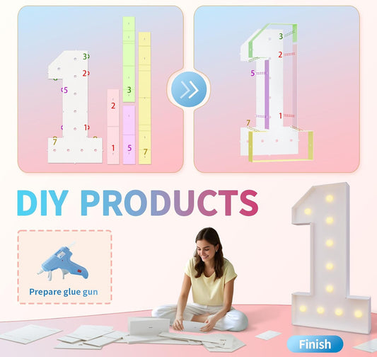 imprsv 4FT Marquee Numbers 21,DIY Light Up Numbers for 21st Birthday Decorations, Party Decorations,Anniversary Party Decor,Mosaic Number for Balloons Number 21,Pre-Cut Foam Board Kit - Flip It Now