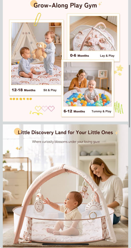 Crisschirs 6-in-1 XL Large Baby Gym & Ball Pit, Play Mat & Play Gym, Combination Baby Activity Gym with Milestone Cards for Sensory Exploration and Motor Skill Development, Balls are not Included