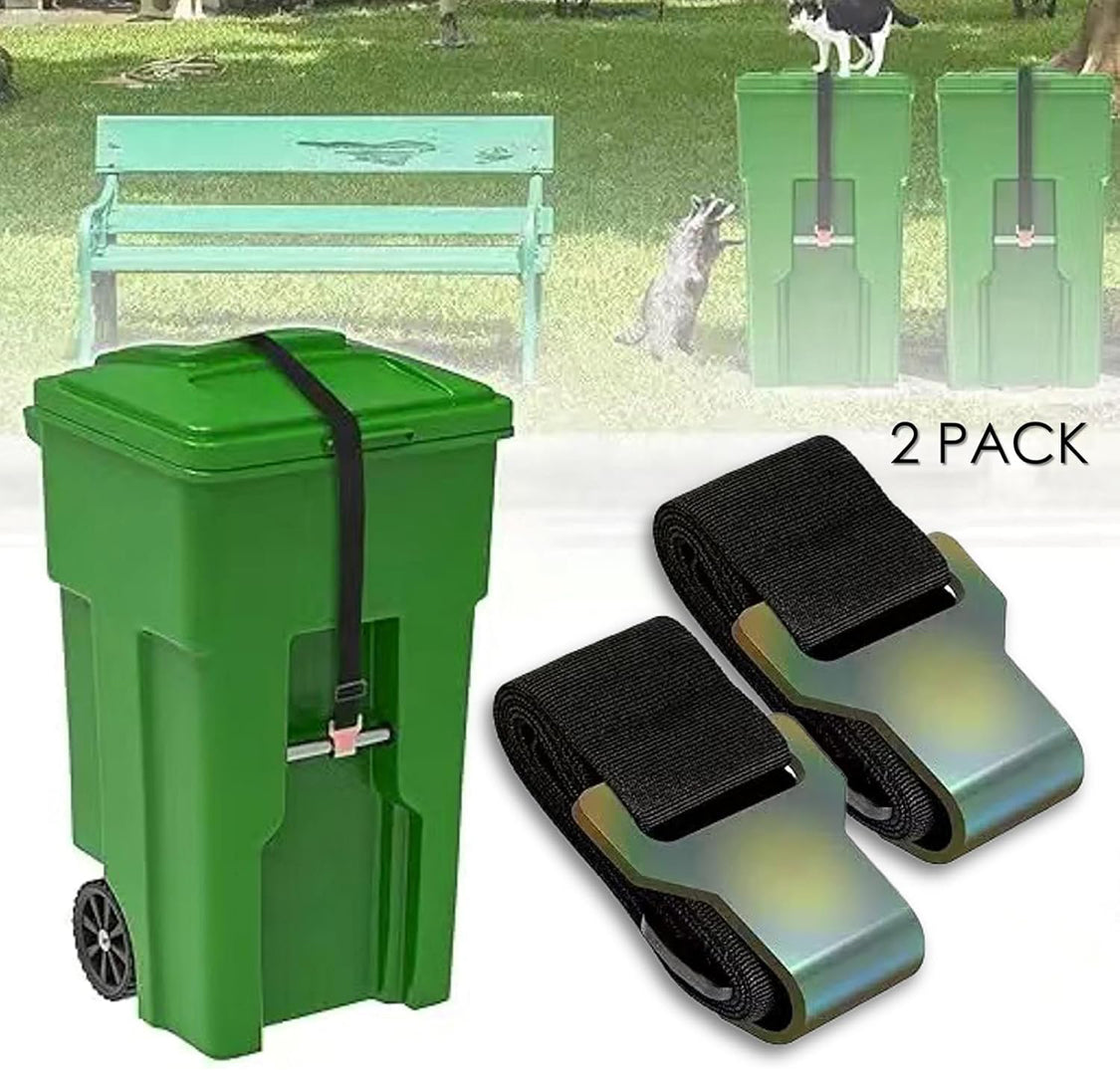 QMARK Trash Can Lock Straps, 2-Pack, Adjustable Garbage Can Lid Locks with Metal Claw, Animal-Proof, Black - Flip It Now