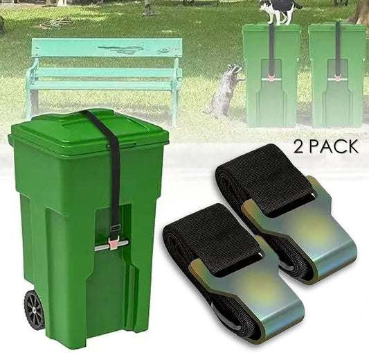 QMARK Trash Can Lock Straps, 2-Pack, Adjustable Garbage Can Lid Locks with Metal Claw, Animal-Proof, Black - Flip It Now