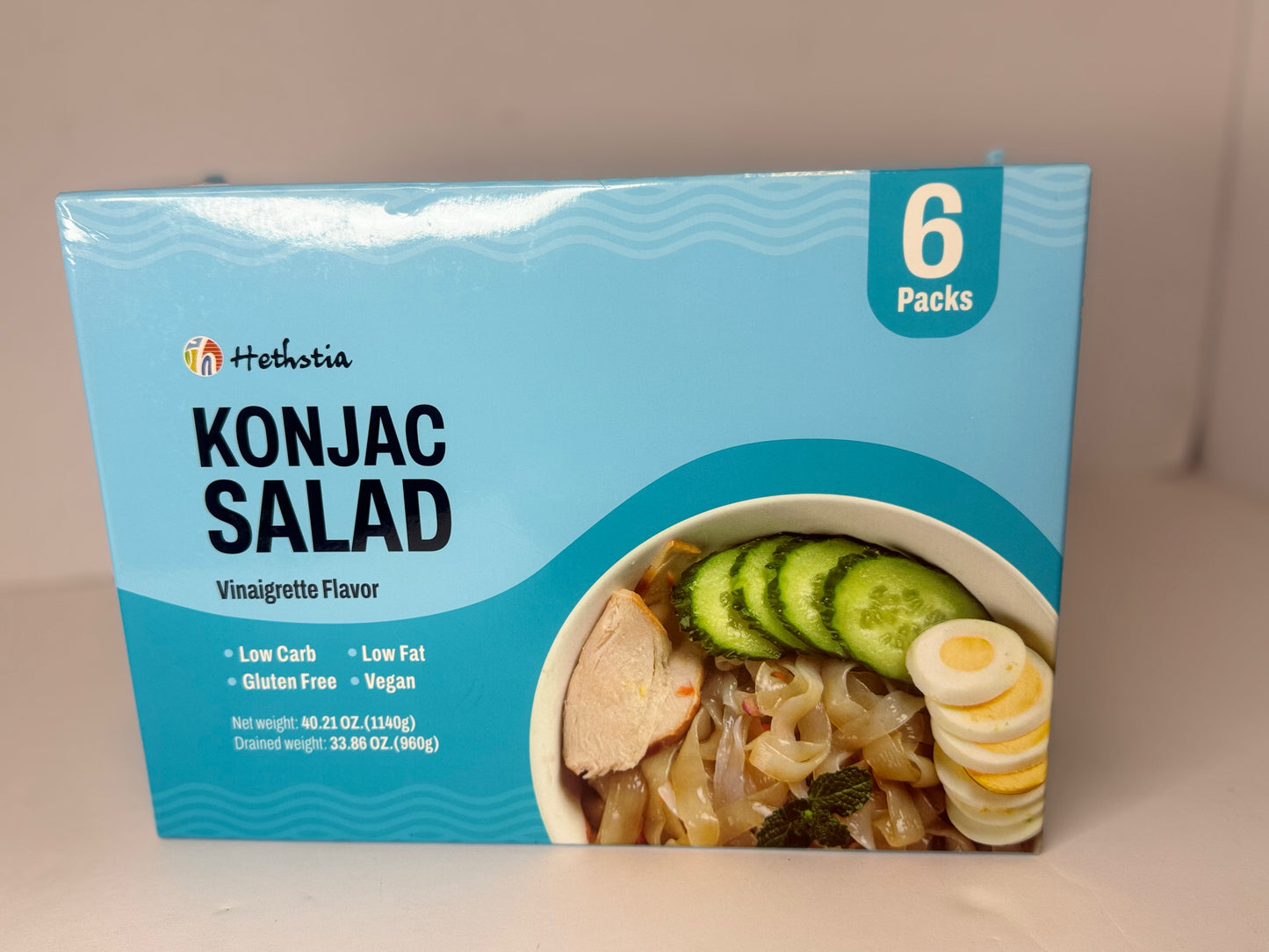 Hethstia Low Carb Pasta, Gluten-Free Shirataki Konjac Noodles with Vinaigrette Cold Keto Side Dish, 6-Pack Pre-Packaged Meal, Quick Healthy Ready-to-Eat Food