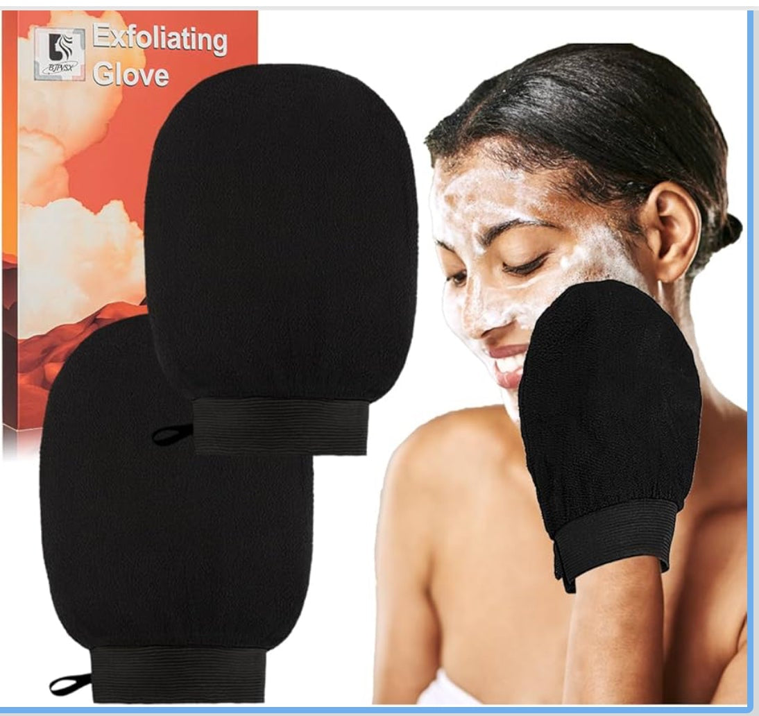 (2) 2pks Exfoliating Glove Body Scrubber, Exfoliating Body Scrubber Exfoliating Mitt for Normal to Dry Skin, Body Exfoliator for Self-Tan Removal and Applicationin, Made of Viscose Fiber （4 Black） - Flip It Now