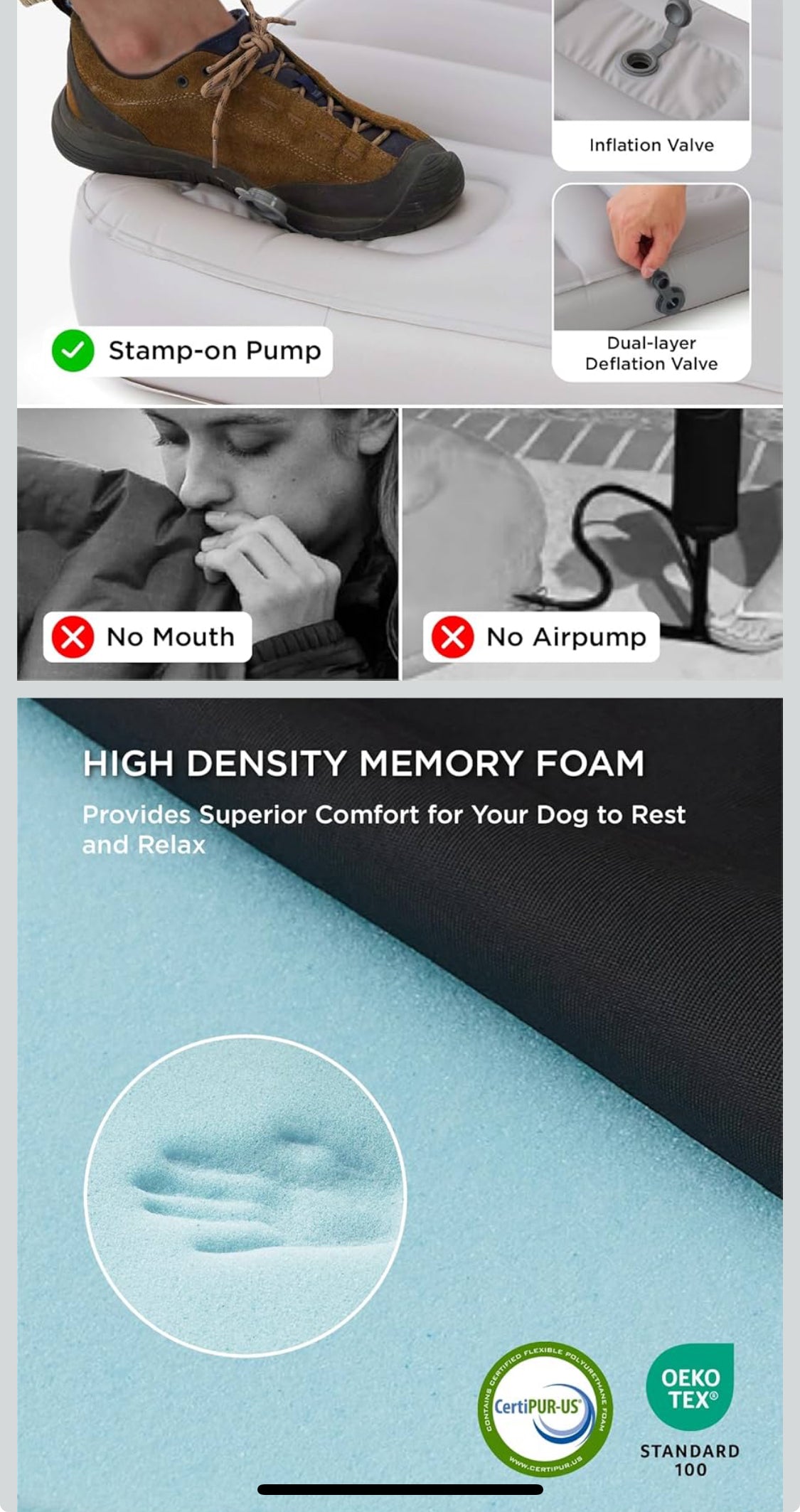 MADE 4 PETS Outdoor Dog Bed Waterproof Inflatable – Self-Inflating Travel Pet Bed for Small to Medium Dogs, Foldable & Portable Crate Mat with Built-in Pump, Durable Oxford Fabric, Green, 36"x27"x4"