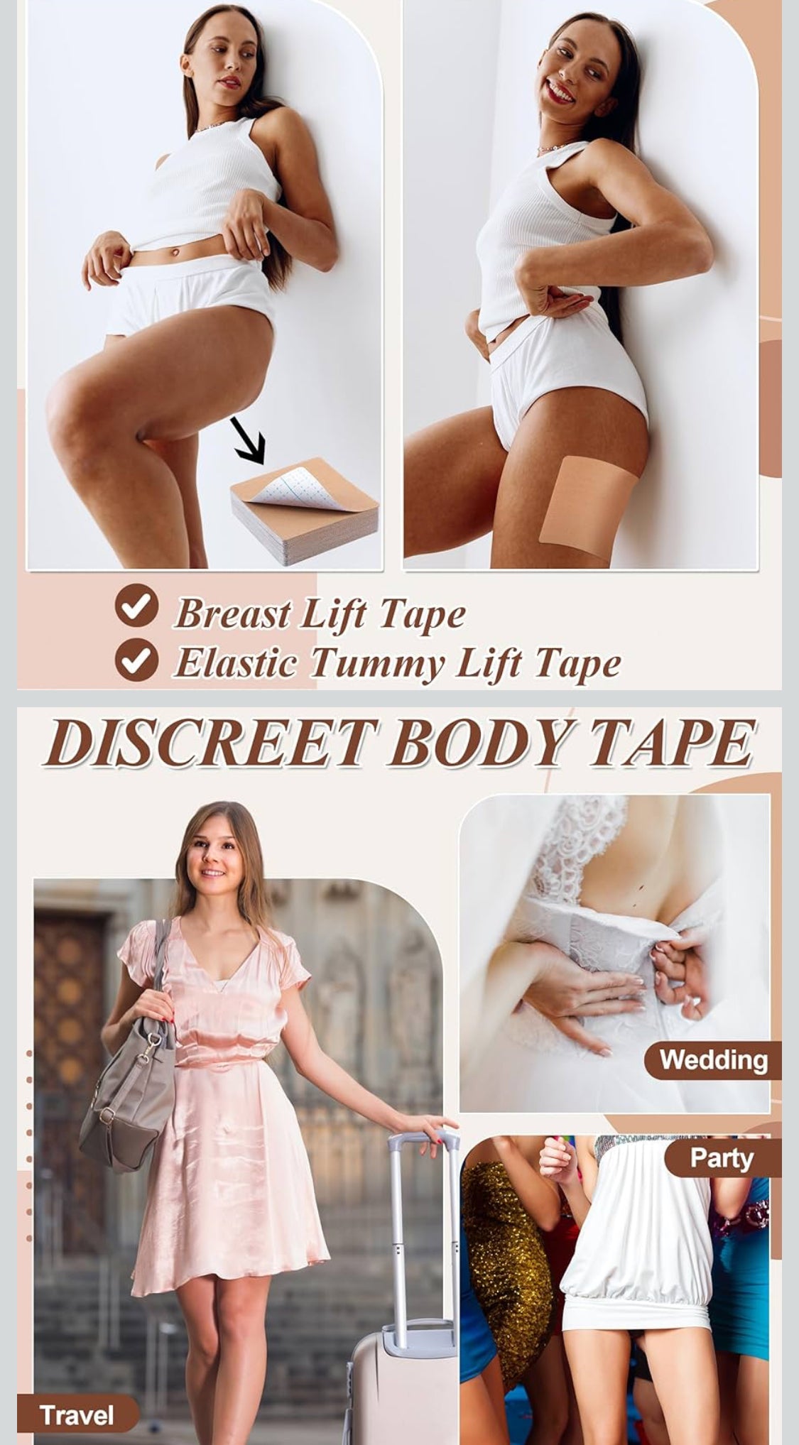 30 Pcs Tummy Tape Waterproof Belly Thigh Lifting Body Tape for Women Elastic Anti Chafing Friction Adhesive Patches Inner Thigh Sagging Loose Skin Flat Stomach Back Fat Belly, 4.72 x 4.72 in - Flip It Now