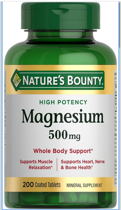 X2 Nature's Bounty Magnesium Supplements - Magnesium 500 Mg Tablets for Bone & Muscle Health, 200 Count (Pack of 2) - Flip It Now